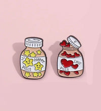 Load image into Gallery viewer, Pins / Badge - Love & Happy Pills Bottle