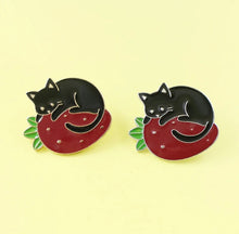 Load image into Gallery viewer, Pins / Badge - Cat on a Strawberry Pillow