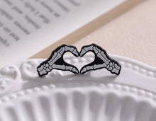 Load image into Gallery viewer, Pins / Badge - Heart Hand Shape Skeletons / Set of 2 Pins