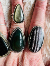 Load and play video in Gallery viewer, Handmade & Sterling Silver Rings Collection - Gold Sheen Black Obsidian