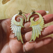 Load and play video in Gallery viewer, Wings • Yellow Mother of Pearl Earrings • Hand Carved
