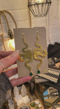 Load and play video in Gallery viewer, Snakes Earrings with Green Crystal