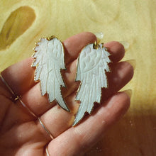 Load and play video in Gallery viewer, Angel Wings • White Mother of Pearl Earrings • Hand Carved