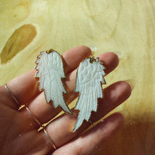 Load and play video in Gallery viewer, Angel Wings • White Mother of Pearl Earrings • Hand Carved