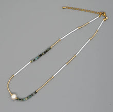 Load image into Gallery viewer, Real Turquoise & Pearl - Miyuki Beads Necklace