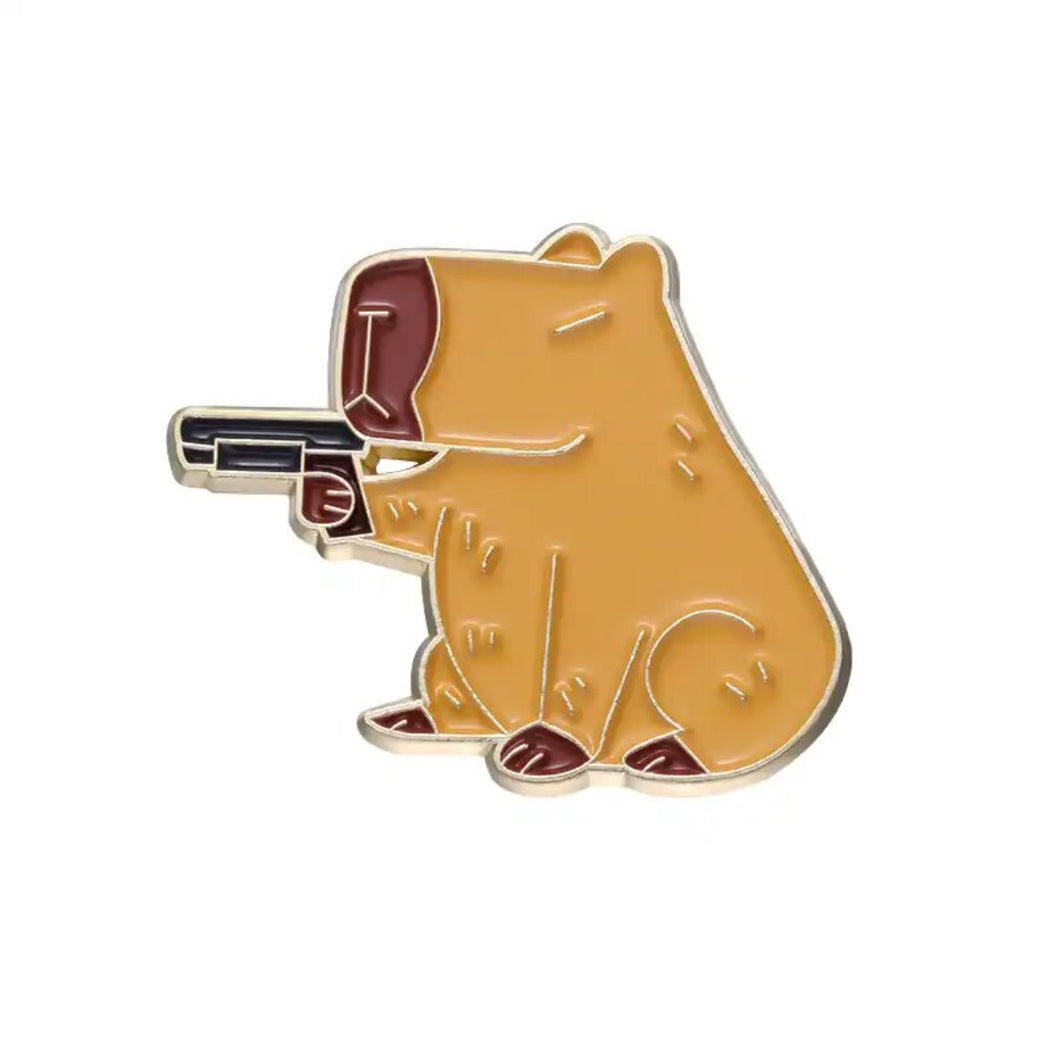 Pins / Badge - Capybara holding a gun