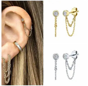 925 Sterling Silver Earrings • Stud Double Chain