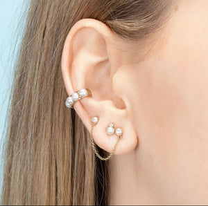 925 Sterling Silver Earrings • Double Studs with Pearls