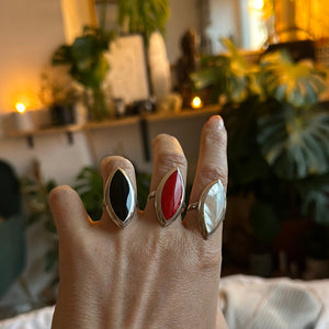 Ring • Eye Shape • 925 Sterling Silver with Coral