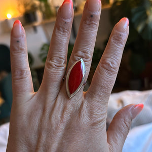 Ring • Eye Shape • 925 Sterling Silver with Coral
