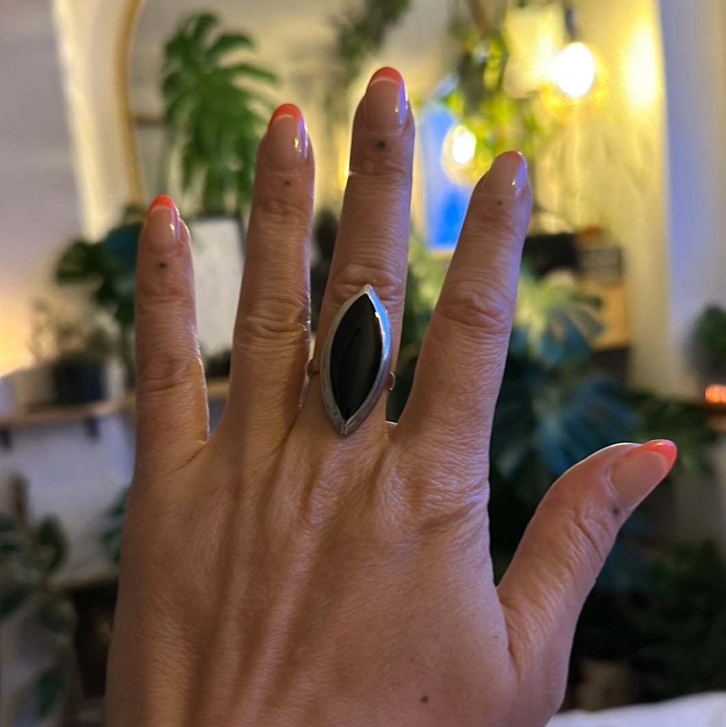 Ring • Eye Shape • 925 Sterling Silver with Black Obsidian