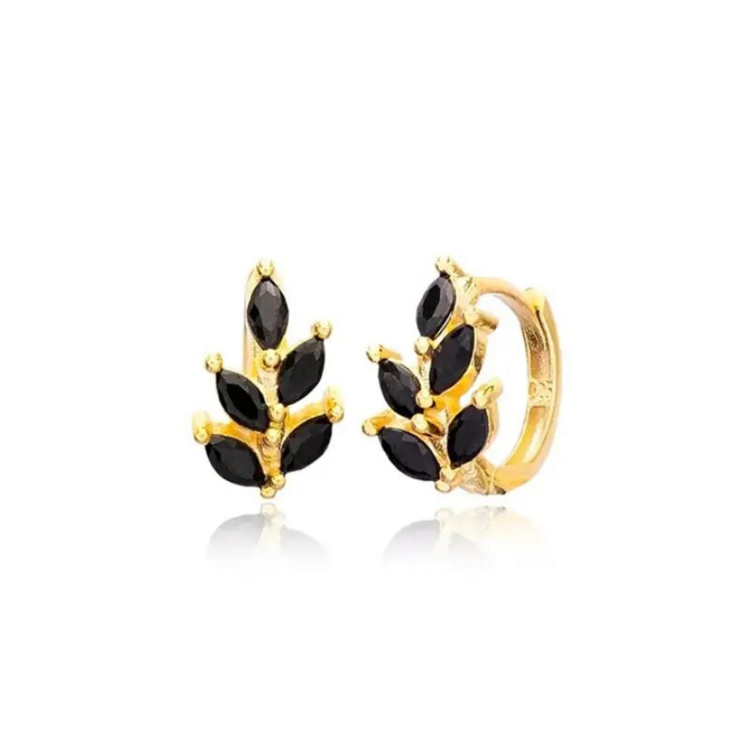 925 Sterling Silver Earrings • Black Zirconia Leaf