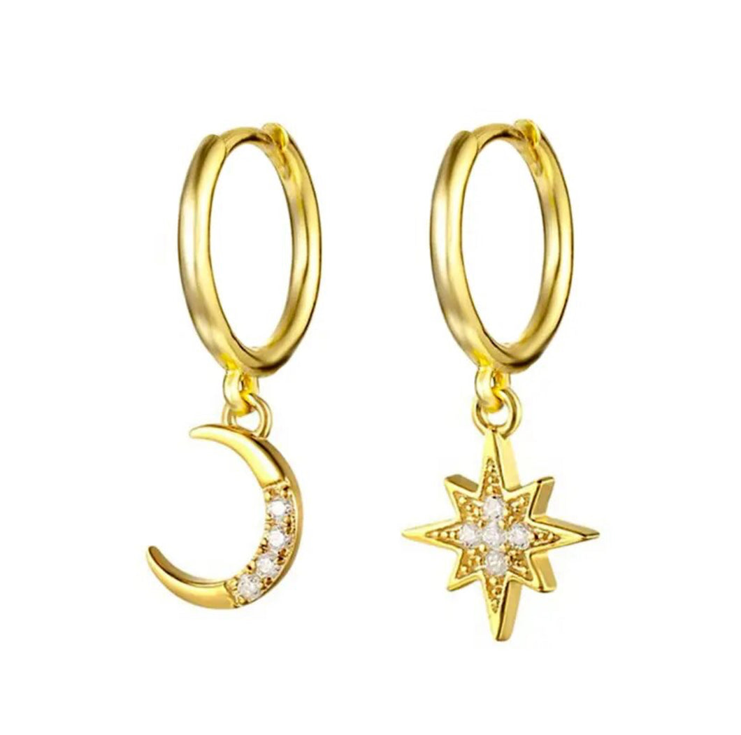 925 Sterling Silver Earrings • Moon & Stars