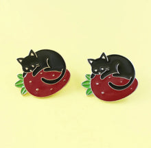 Load image into Gallery viewer, Pins / Badge - Cat on a Strawberry Pillow
