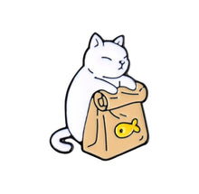 Load image into Gallery viewer, Pins / Badges - Cat with a bag of Fish
