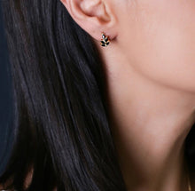 Load image into Gallery viewer, 925 Sterling Silver Earrings • Black Zirconia Leaf
