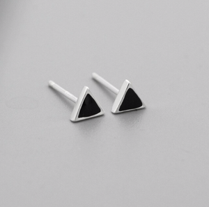 Stud Earrings • Sterling Silver • Black Triangle