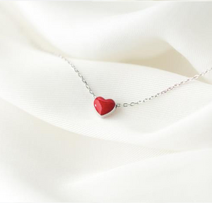 Real Silver Red Heart Necklace