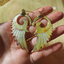 Load and play video in Gallery viewer, Wings • Yellow Mother of Pearl Earrings • Hand Carved
