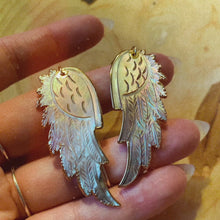 Load and play video in Gallery viewer, Angel Wings • Silver Mother of Pearl Earrings • Hand Carved
