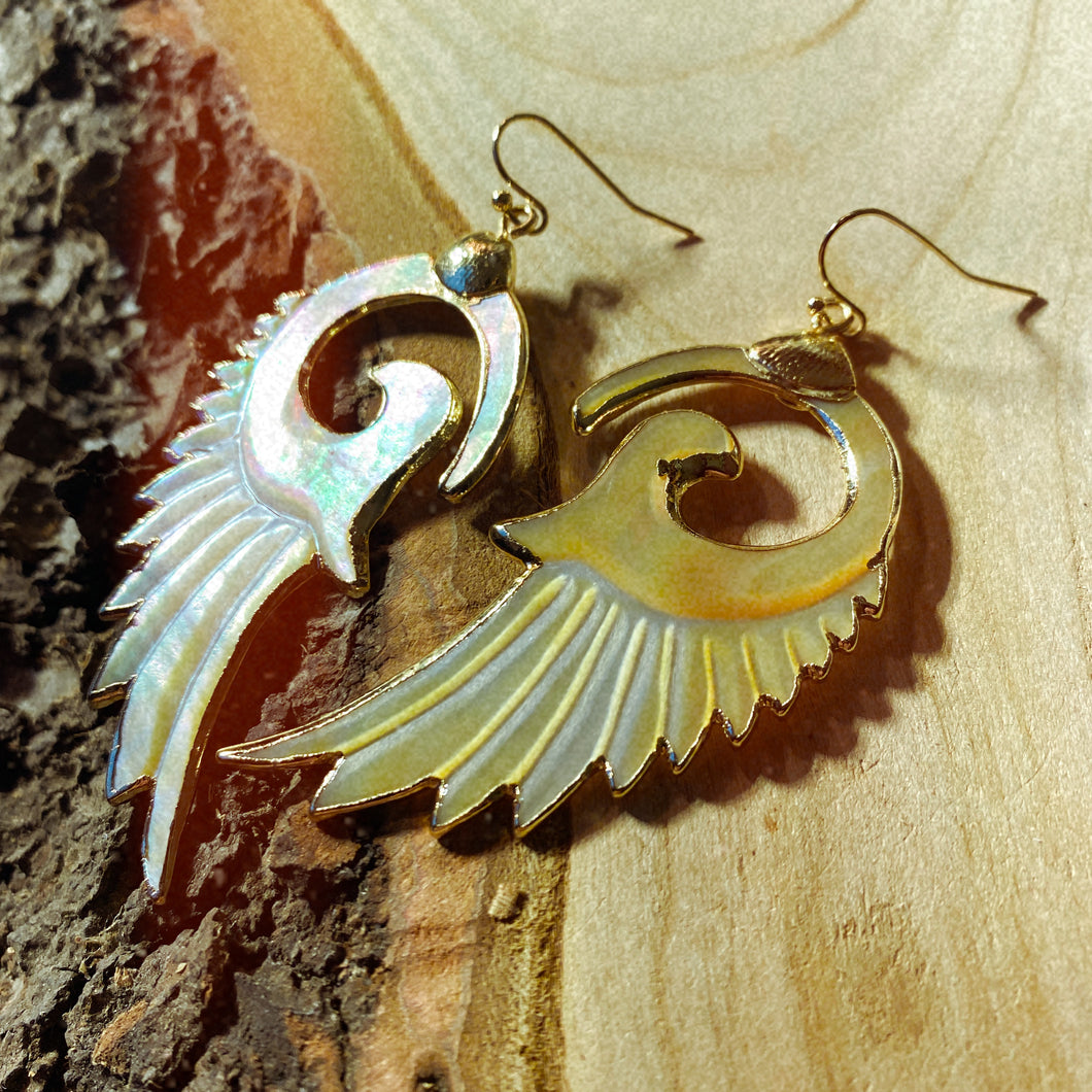 Wings • Yellow Mother of Pearl Earrings • Hand Carved