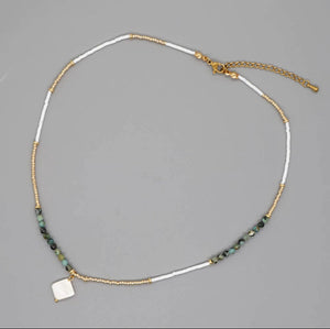 Real Turquoise & Mother of Pearl - Miyuki Beads Necklace