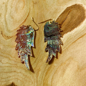 Angel Wings • Abalone Earrings • Hand Carved