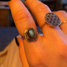 Load image into Gallery viewer, Silver Ring • Labradorite Flower • 925 Sterling Silver
