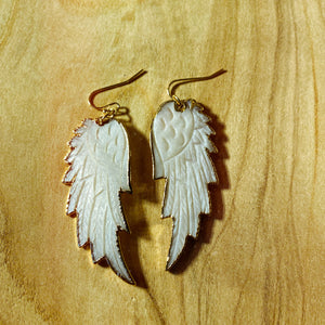 Angel Wings • White Mother of Pearl Earrings • Hand Carved