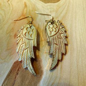 Angel Wings • Yellow Mother of Pearl Earrings • Hand Carved
