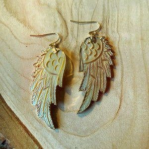Angel Wings • Yellow Mother of Pearl Earrings • Hand Carved
