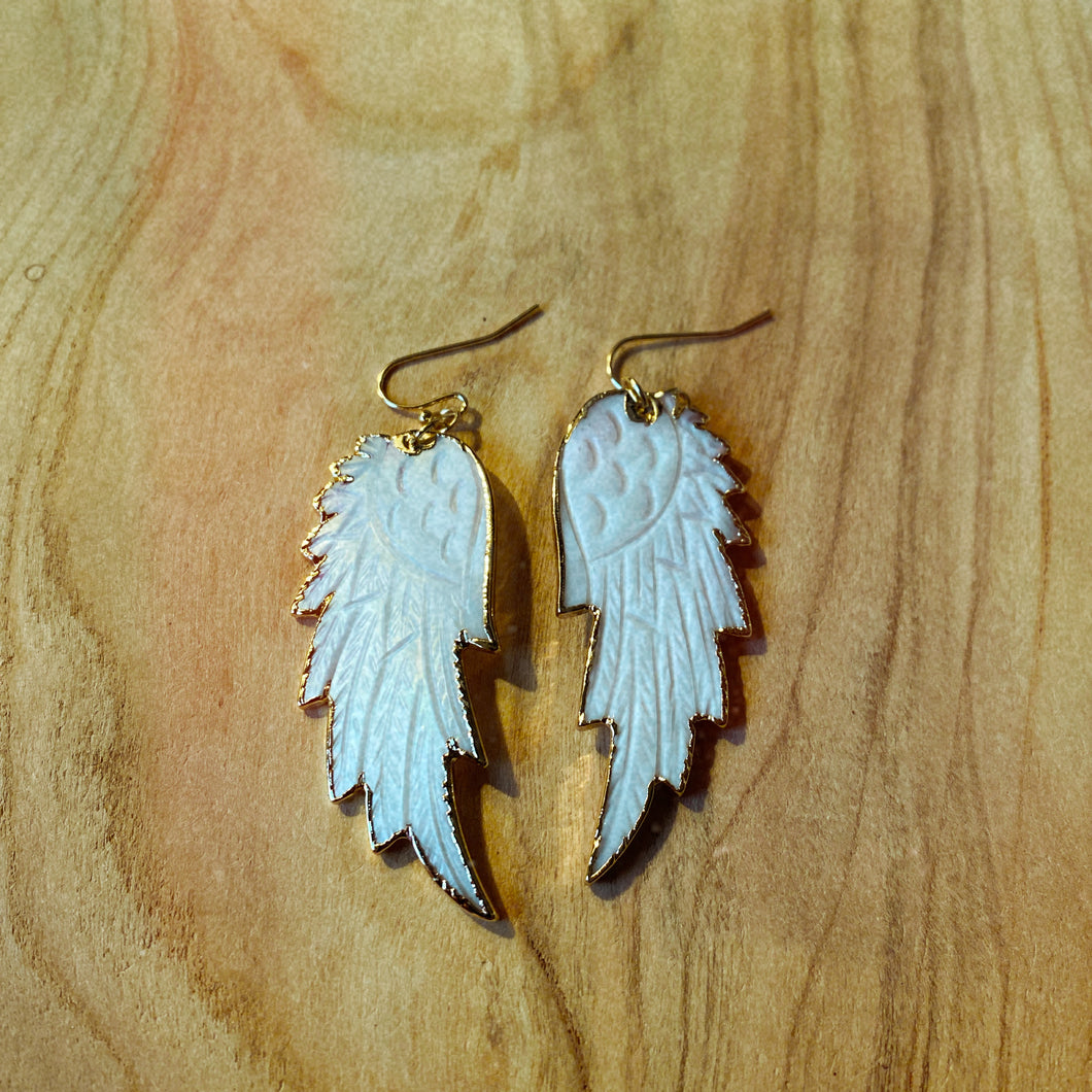 Angel Wings • White Mother of Pearl Earrings • Hand Carved