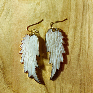 Angel Wings • White Mother of Pearl Earrings • Hand Carved