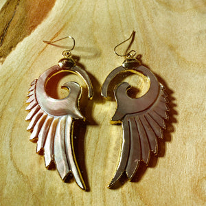 Wings • Silver Mother of Pearl Earrings • Hand Carved
