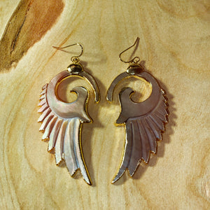 Wings • Silver Mother of Pearl Earrings • Hand Carved